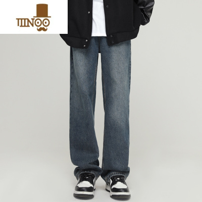 YANXUDF牛仔裤男宽松直筒美式高街潮牌复古蓝阔腿vibe风秋季男生长裤子