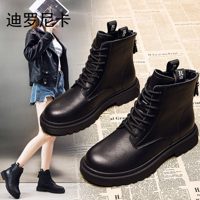 迪罗尼卡真皮马丁靴女英伦风2021新款百搭学生ins冬季加绒靴子女棉鞋