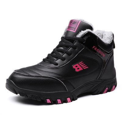 冬季东北老人棉鞋女加绒加厚老年健步鞋皮面防水运动鞋防滑妈妈鞋