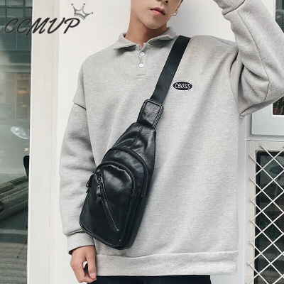 CCMVP品牌自营质量保证-CCMVP休闲品牌软皮小胸男士户外运动休闲男单肩跨背韩版潮男软皮斜挎黑色默认颜色