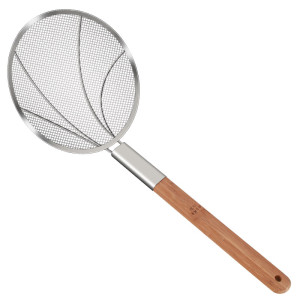 中锐智采 漏勺笊篱过滤网捞面大号不锈钢商用粉篱家用滤油捞篱厨房线漏勺子 超厚竹柄[30目]18cm