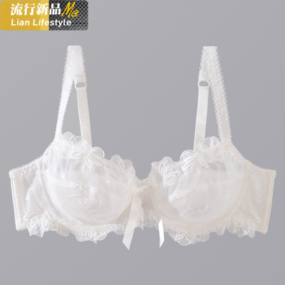 恋名媛开始绽放胖mm大胸显小内衣超薄款透明文胸套装性感诱惑大码胸罩女文胸套装