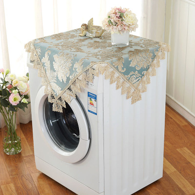 滚筒洗衣机罩金铂喜全自动加厚蕾丝冰箱盖布防晒波轮单开台布巾孔雀蓝110X110CM正方（对开门冰箱）