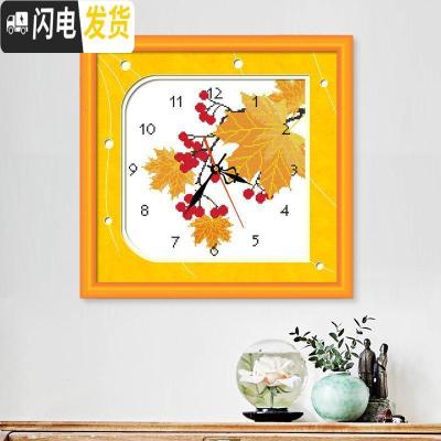 三维工匠十字绣钟表挂钟客厅餐厅简约现代2019小件线绣新款简 埃及棉[12055][尺寸38x38][不含机芯]送工具包
