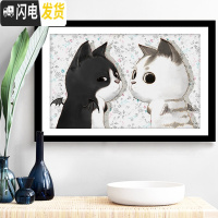 三维工匠2019年新款满钻带框十字绣可爱猫咪小件小幅图水晶5d贴砖秀钻石画 满钻全贴[黑白猫咪50*34厘米]免费补钻