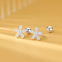 s925银针满钻拧扣花朵耳钉女小众设计感洋气精致耳环高级气质耳饰送女朋友老婆情人节七夕生日礼物