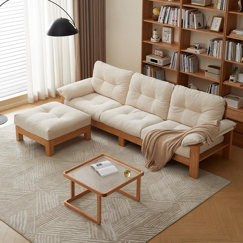 全友家居2024年新款原木风云朵沙发客厅直排红橡木布艺沙发