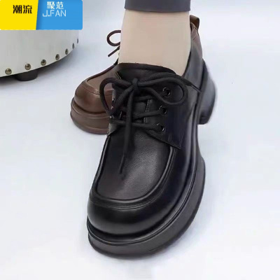 聚范薏尓康特价厚底乐福鞋女2024新款软底软面系带皮鞋英伦风单鞋