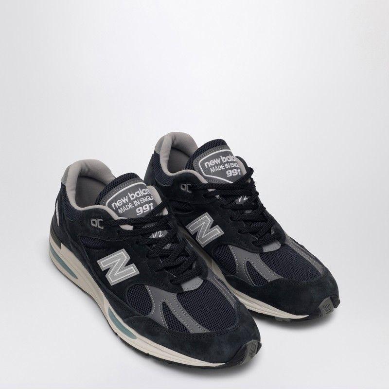 New Balance英国制造蓝皮革拼接橡胶底跑鞋