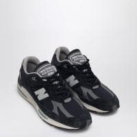 New Balance英国制造蓝皮革拼接橡胶底跑鞋
