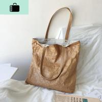 复古文艺牛皮纸购物袋大容量手提包简约纯色百搭单肩包托特包女包NEW LAKE女士单肩包