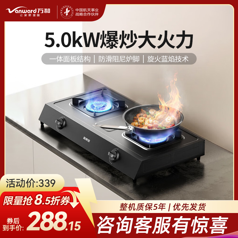 万和(Vanward)液化气燃气灶具煤气炉台式双灶家用5.0KW猛火 JZY-MB08-D9