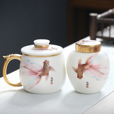 MULTIPOTENT茶杯功夫茶具办公杯带茶叶罐羊脂玉悠福杯悠然自得套组伴手礼盒