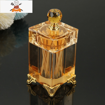 北欧ins创意客厅家用水晶玻璃牙签盒带盖轻奢透明棉签盒棉签筒 敬平 轻奢土豪金-牙签筒