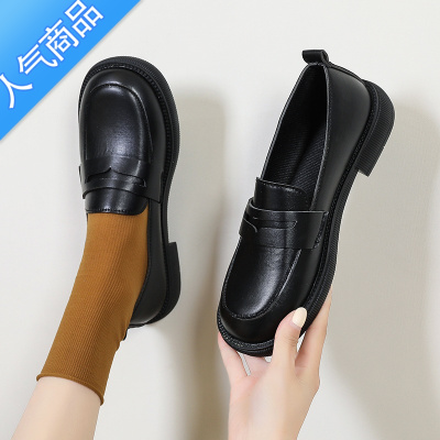 SUNTEK厚底ins小皮鞋2023年春季英伦风一脚蹬乐福鞋女学生简约百搭复古