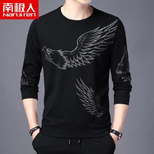 南极人飞鹰印花T恤男长袖春秋季薄款打底衫圆领套头卫衣男装修身