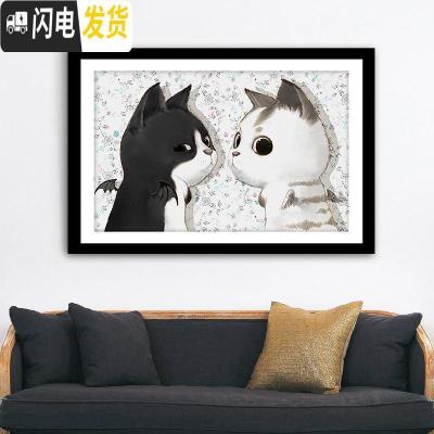 三维工匠2019年新款满钻带框十字绣可爱猫咪小件小幅图水晶5d贴砖秀钻石画 满钻全贴[黑白猫咪70*47厘米]免费补钻