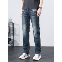 春秋新款欧货男装印花刺绣潮流牛仔裤男士耐穿耐磨弹力修身直筒裤