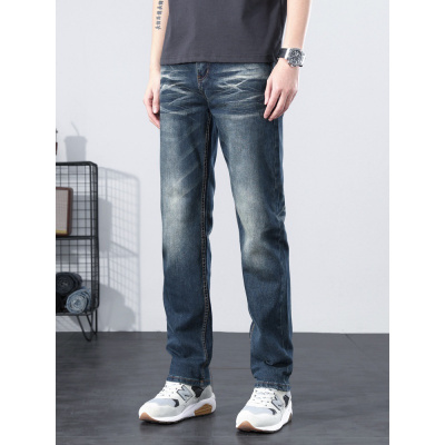 春秋新款欧货男装印花刺绣潮流牛仔裤男士耐穿耐磨弹力修身直筒裤