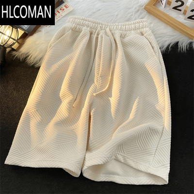 HLCOMAN日系简约提花运动短裤男士夏季抽绳五分直筒阔腿哈伦卫裤休闲外穿