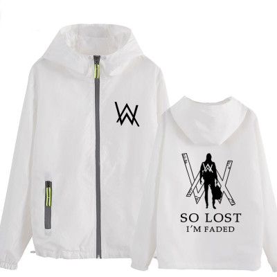 珂卡慕(KEKAMU)男女学生DJ电音夹克薄款连帽套头衫艾伦沃克反夜光拉链外套Faded荧发光衣服卫衣白色1S