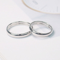 韩版S925纯银百搭简约对戒指环光圈银戒指闺蜜对戒免费刻字尾戒送女朋友老婆情人节七夕生日礼物