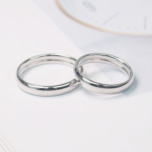 韩版S925纯银百搭简约对戒指环光圈银戒指闺蜜对戒免费刻字尾戒送女朋友老婆情人节七夕生日礼物
