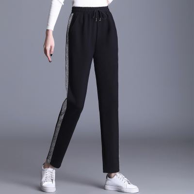 YIBUSHENG直筒裤女妈妈宽松裤子2021春秋新款女士黑色运动休闲弹力高腰裤子妈妈装