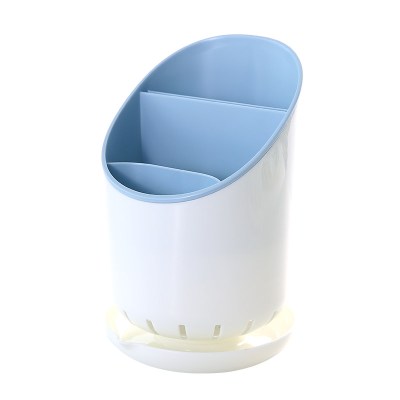 带盖防尘筷子笼家用厨房塑料带沥水盘筷子筒台面立式餐具收纳 敬平 北欧蓝(无盖款)筷笼