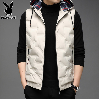 花花公子男士羽绒马甲2024年冬季新款休闲保暖背心连帽马夹外套男