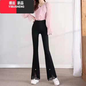 YIBUSHENG时尚喇叭裤女松紧腰2023春秋新款修身显瘦微喇裤高腰弹力休闲长裤