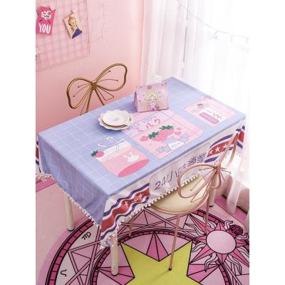 美帮汇少女心桌布学生化妆台书桌桌垫电脑风圆桌布艺棉麻小