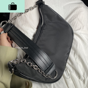 Lonslan2020夏季自制小众ins潮高级时尚黑色尼龙链条斜挎手提包女NEW LAKE 黑色女斜挎包 黑色