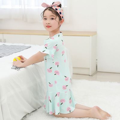 夏季女童睡裙儿童薄款睡衣家居服大中小童女孩宽松卡通空调服臻依缘