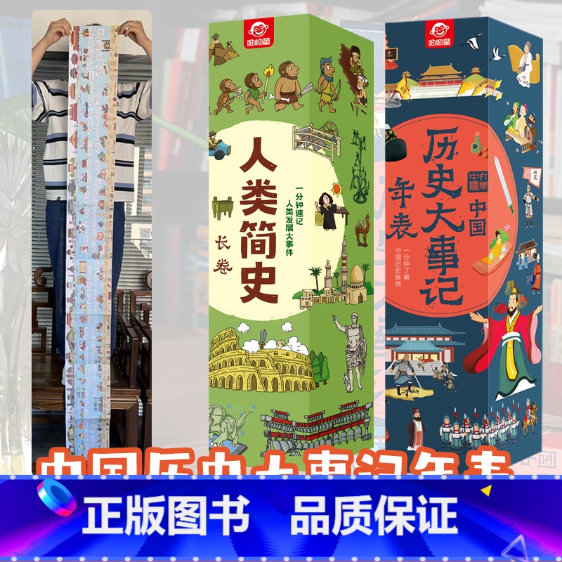 [2卷套装]历史大事记+人类简史 [正版]抖音同款中国历史时间轴大事件记年表大事墙贴年表历史2米超长高21cm历史画卷朝