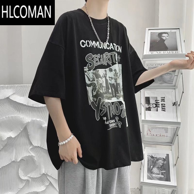 HLCOMAN大码短袖T恤男加肥加大圆领330斤美式高街半袖男女款上衣