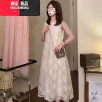 YIBUSHENG法式气质无袖白色连衣裙子女季2024新款小个子海边度假背心长裙