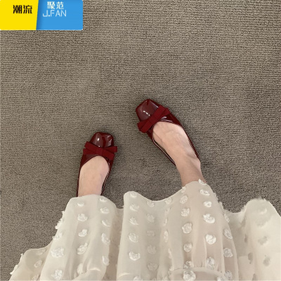 聚范法式仙女风配裙子浅口平底单鞋夏秋新款晚风温柔蝴蝶结一脚蹬瓢鞋