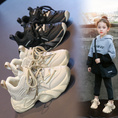 儿童运动鞋2026年春季新款软底休闲皮面老爹鞋跑步鞋男女童鞋