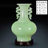 景德镇陶瓷器仿古青釉双耳花瓶插花中式复古典家居客厅装饰品摆件 三维工匠 天青釉赏瓶(底座需另购)