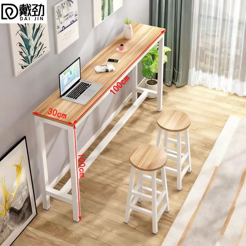 戴劲家用吧台奶茶店高脚桌商业长条桌酒吧台桌椅组合100*30*100+2凳