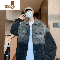 YANXU美式复古水洗做旧复古渐变牛仔外套男秋季宽松设计感小众潮流夹克