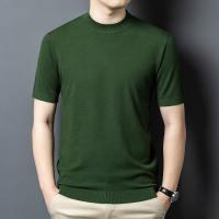 16针精纺短袖针织衫男春季新款可机洗套头半高领透气打底衫男