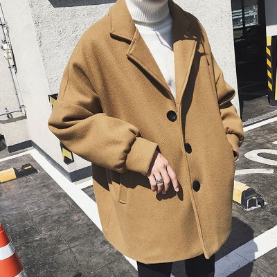 SUNTEK日系潮男春季中长款外套青年时尚休闲毛呢大衣男士潮牌工装风衣风衣