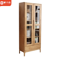 蒙卡森 MONCASSEN 北欧实木置物柜原木色书柜两门玻璃储物柜/个