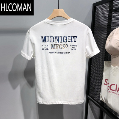 HLCOMAN夏季新款短袖T恤男士字母刺绣休闲圆领半袖体恤韩版潮流百搭上衣t