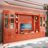 中式实木电视柜组合墙柜客厅多功能背景柜茶几地柜橡木影视柜书柜