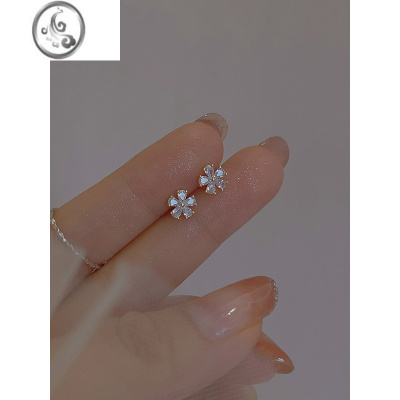 JiMi气质花朵耳钉925银银针锆石小众设计耳饰小巧耳蜗耳骨钉高级感女