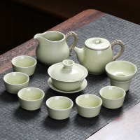 MULTIPOTENT汝窑精装礼盒整套功夫茶具套装祥龙石瓢已开片茶壶盖碗套组11头