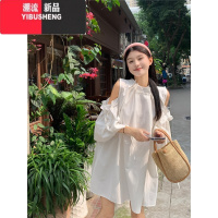 YIBUSHENG设计感系带露肩七分袖连衣裙女季新款减龄宽松显瘦别致短裙chic